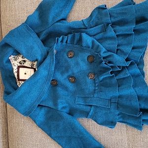 Anthropologie Elevenses Peacock Blue wool/polyester blend cropped jacket Size 2
